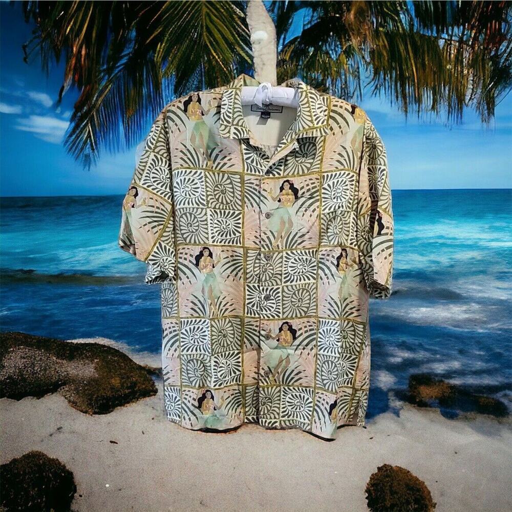 Tommy Bahama Relax Beach Hawaiian Shirt 100%‎ Silk Hula Girls Polynesian Size M